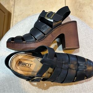 Born Black Leather Chunky Heel Platforms